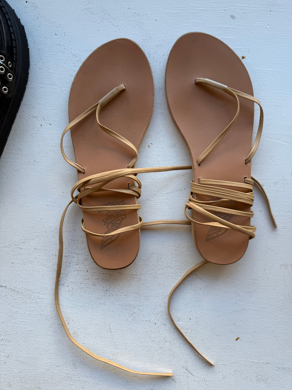 ANCIENT GREEK SANDALS Beige Tie Up Flat Sandal Size 39