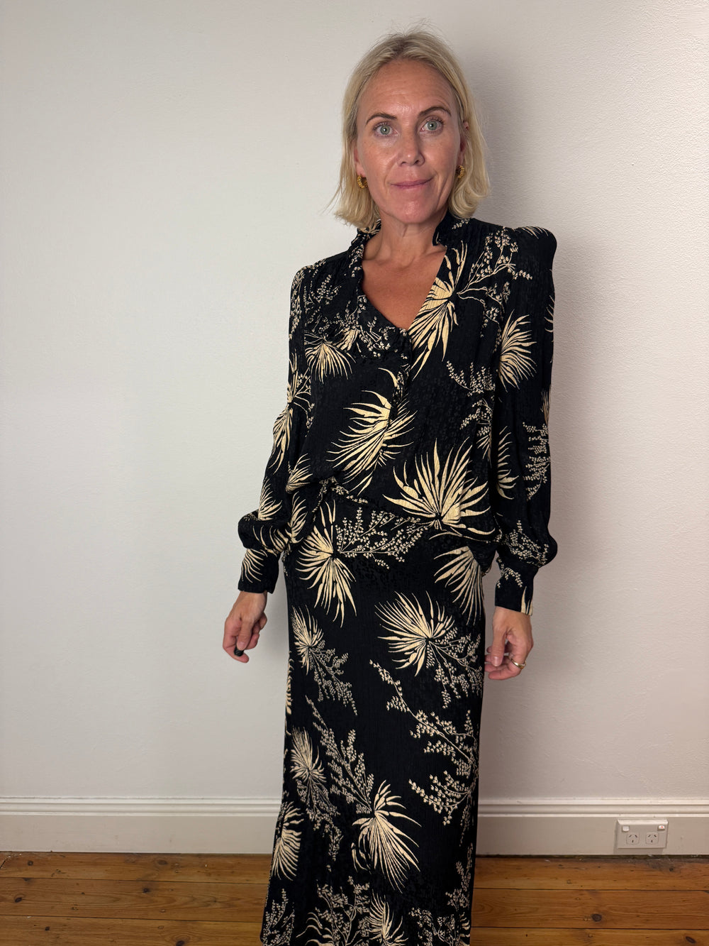 BA&SH Black and cream printed maxi skirt 1
