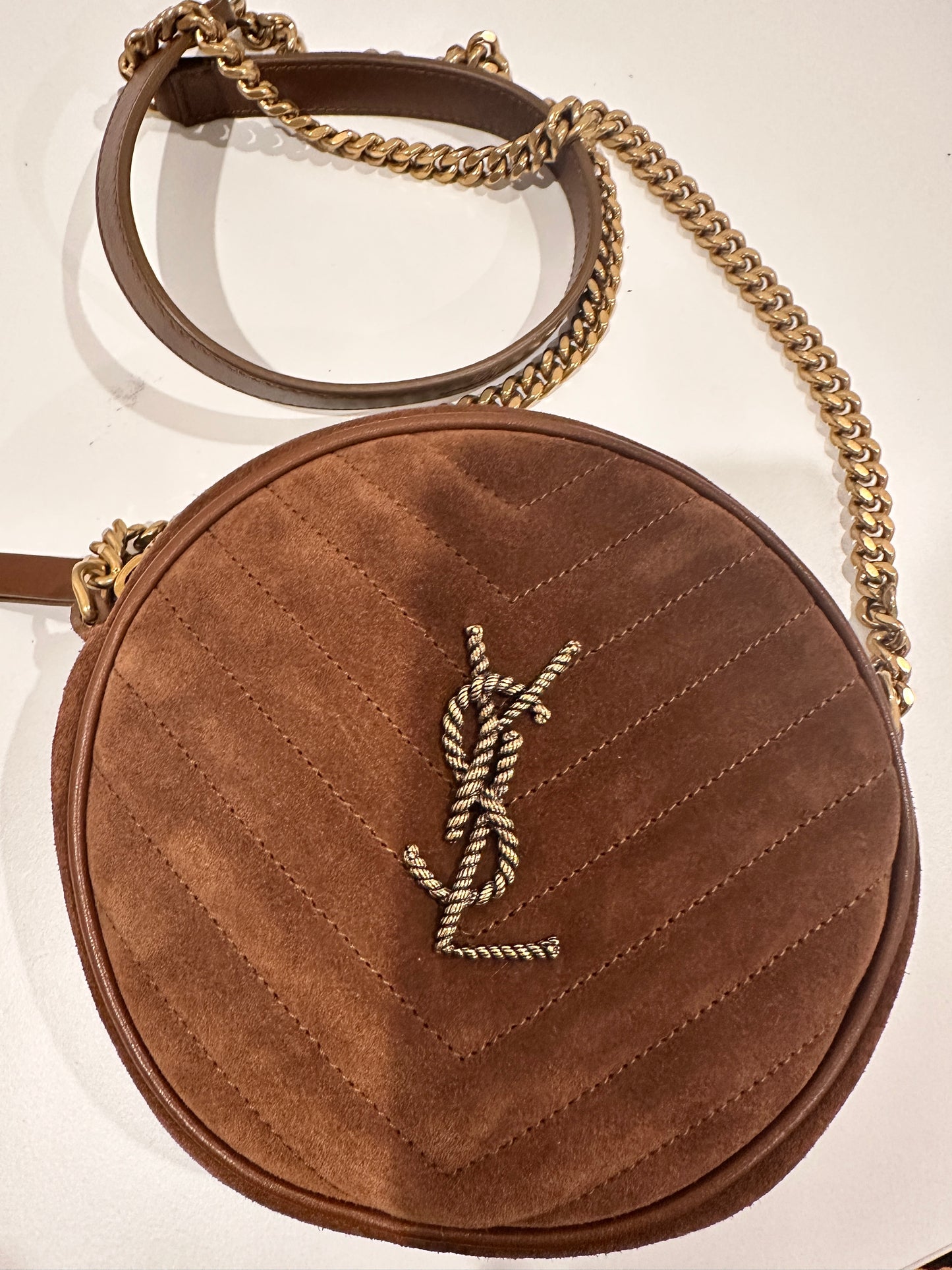 
                  
                    SAINT LAURENT Suede Calfskin Quilted Monogram Crossbody Bag
                  
                