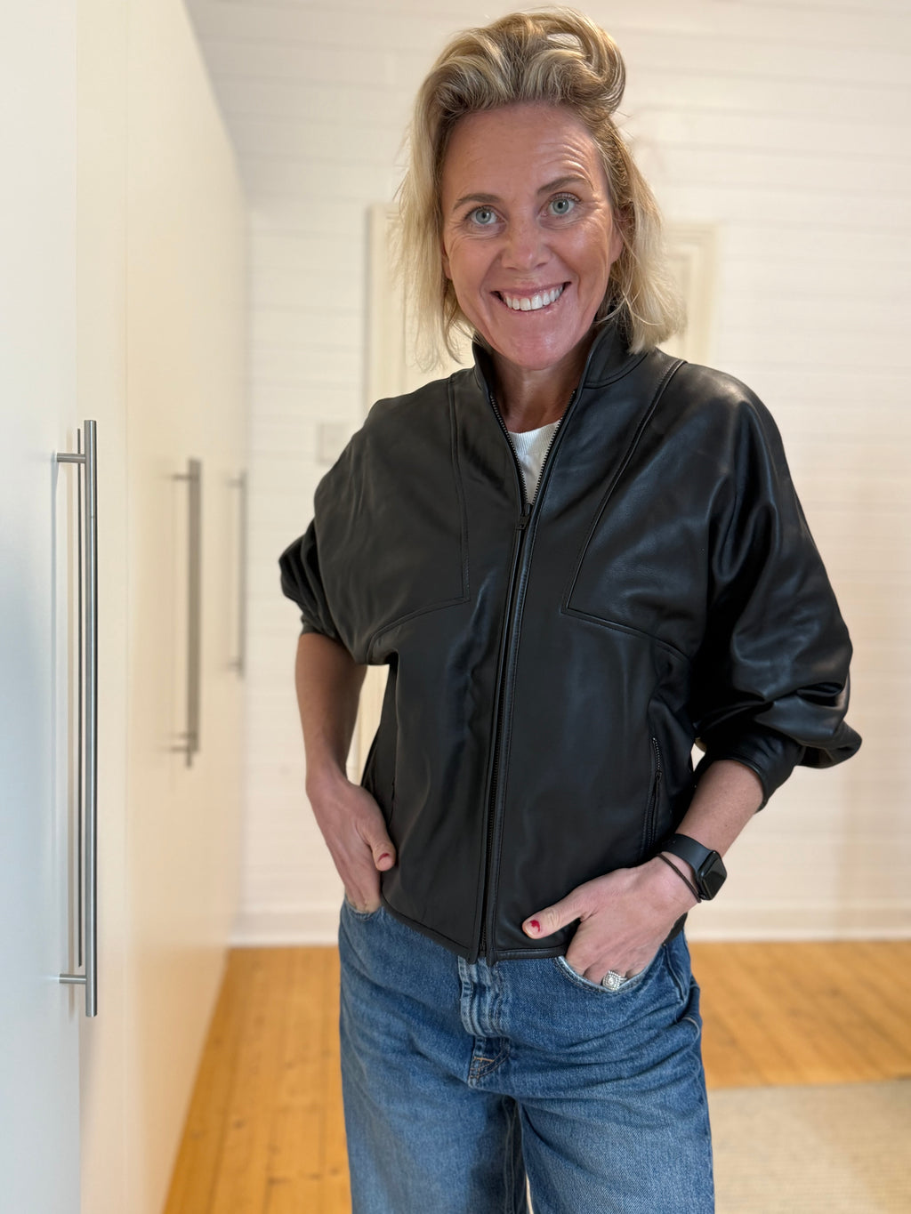 BASSIKE Leather Patch Detail Bomber 0