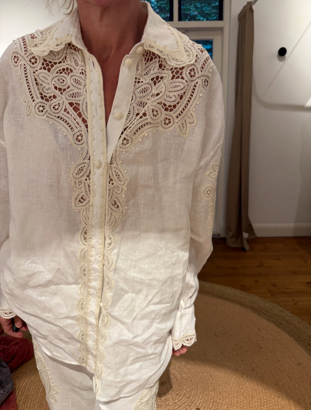 ZIMMERMANN Ecru linen blouse with lace details 1