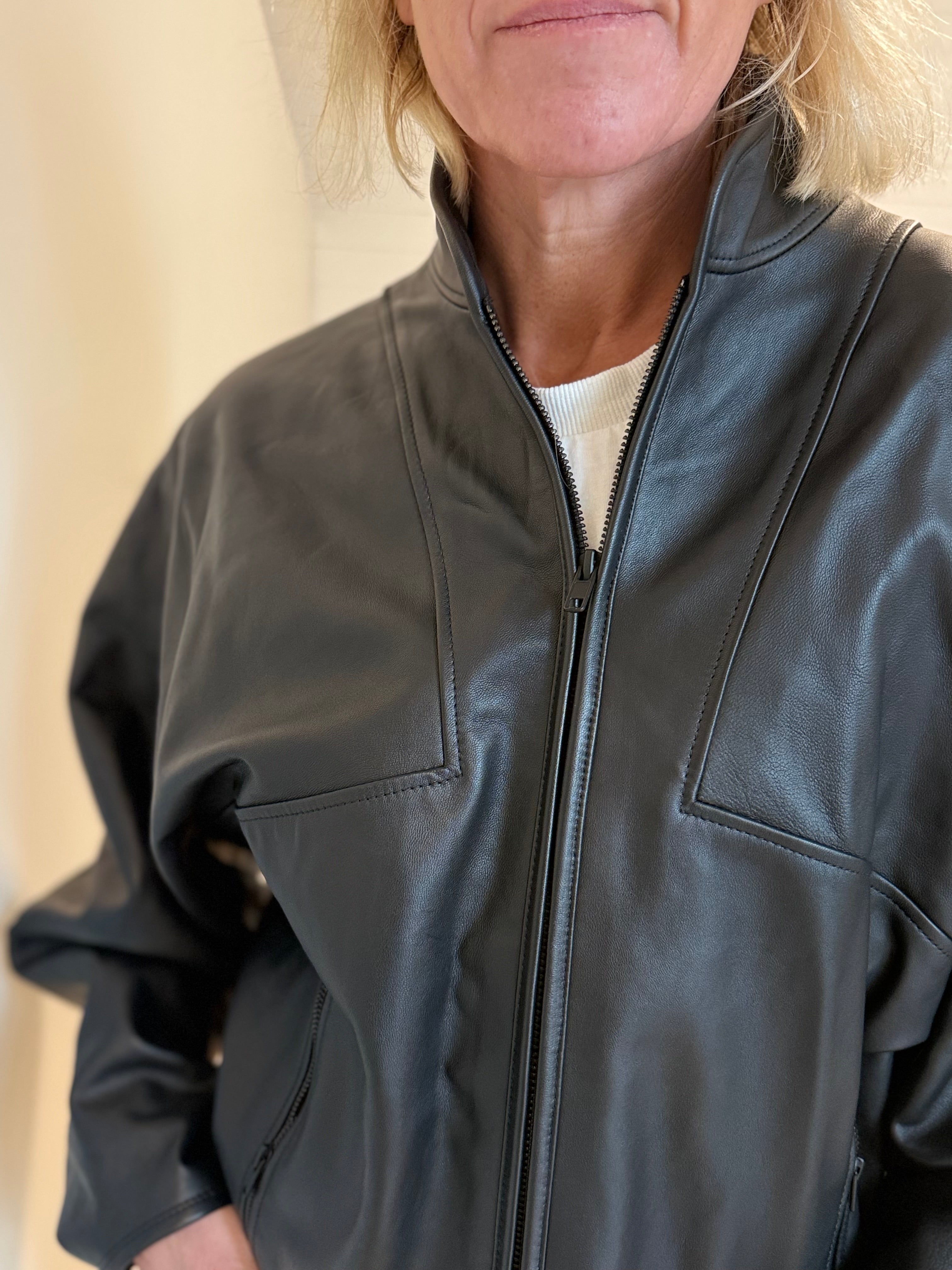 BASSIKE Leather Patch Detail Bomber 0