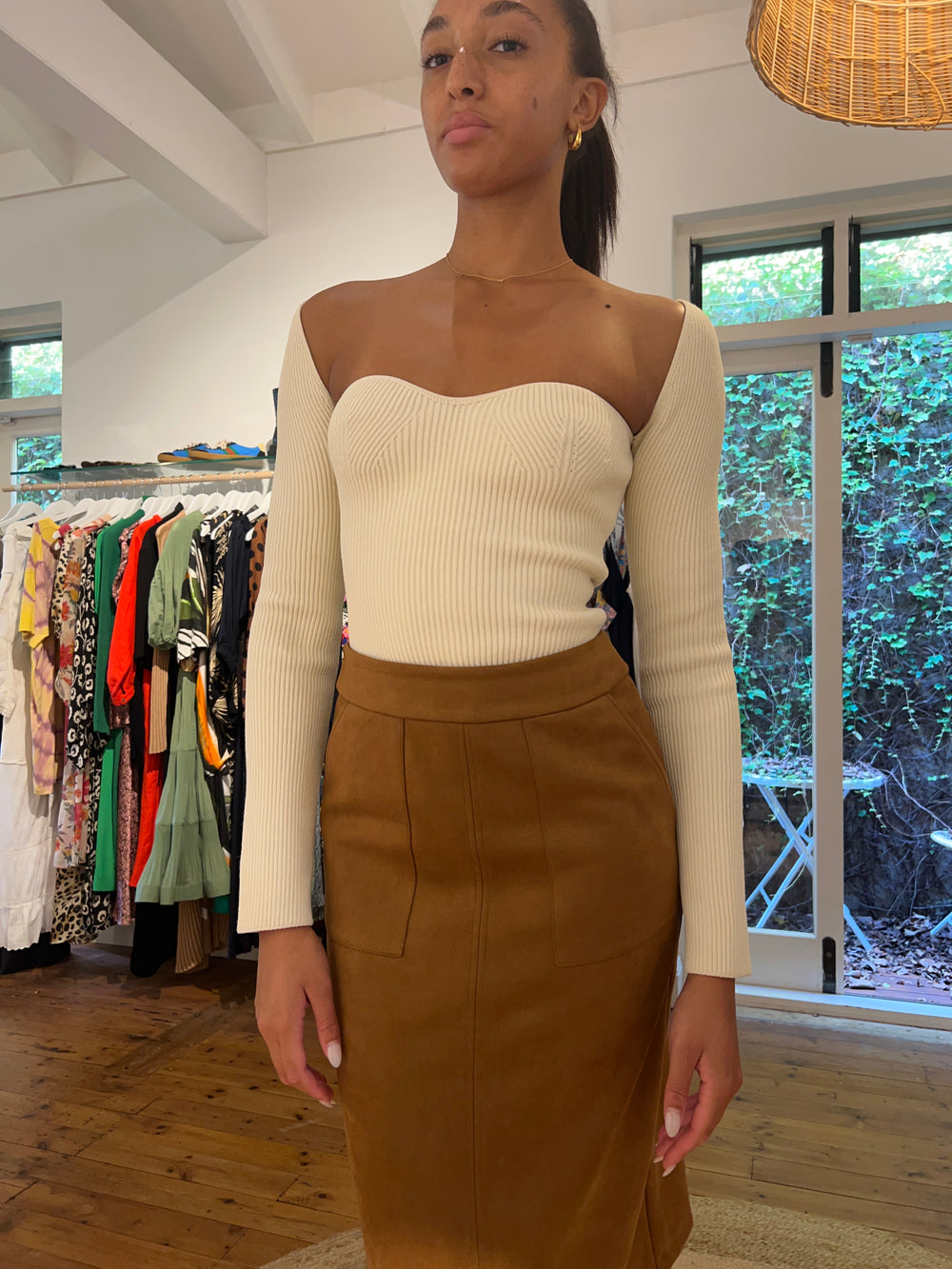 KHAITE Crème ribbed top Small
