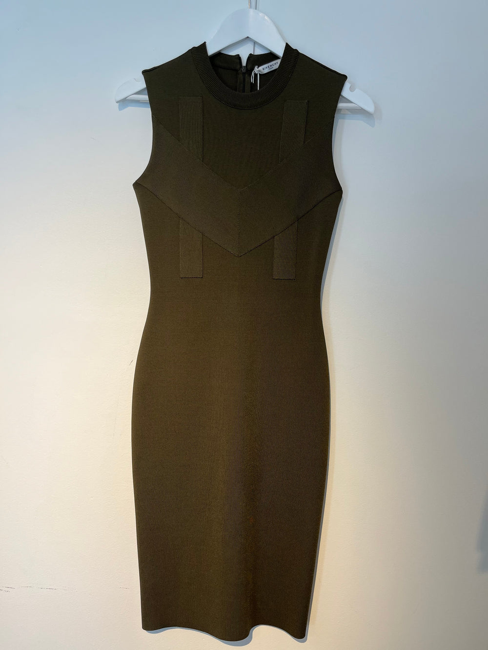 GIVENCHY Olive Crepe Bodycon Dress Xsmall