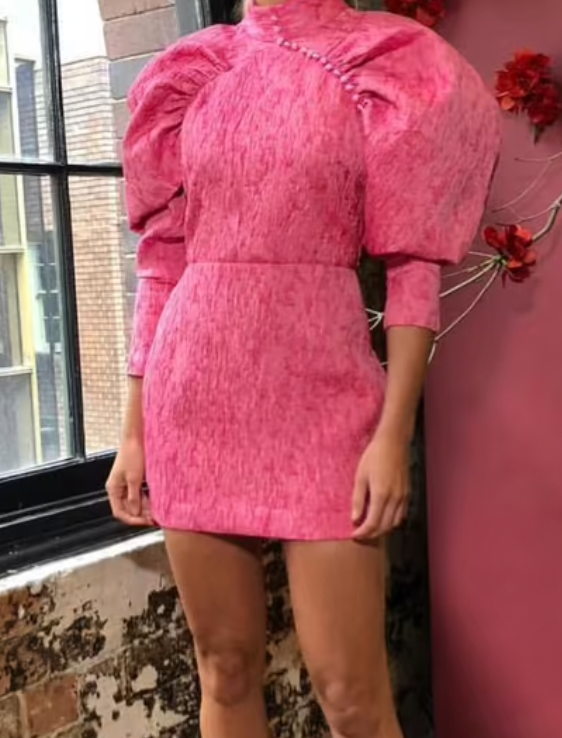 ROTATE 	Pink Carnation Puff Sleeve Dress 38