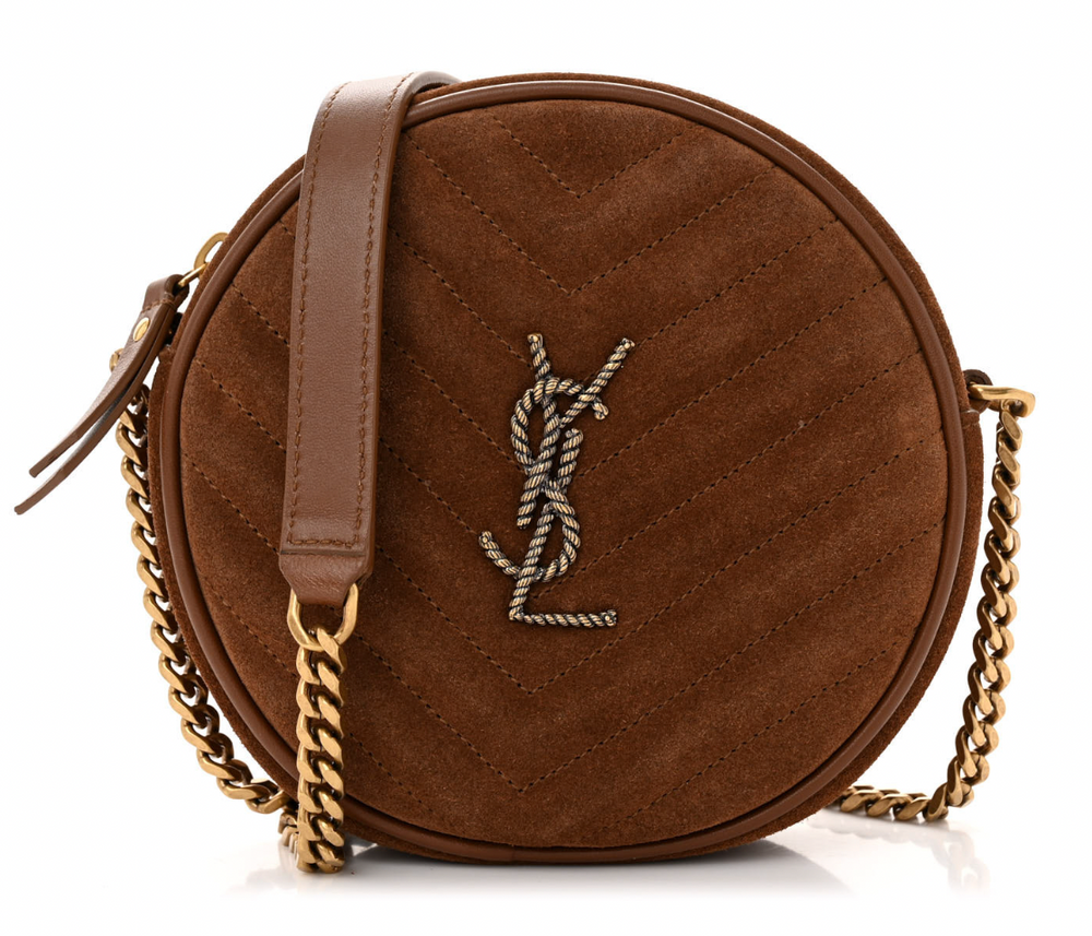 SAINT LAURENT Suede Calfskin Quilted Monogram Crossbody Bag