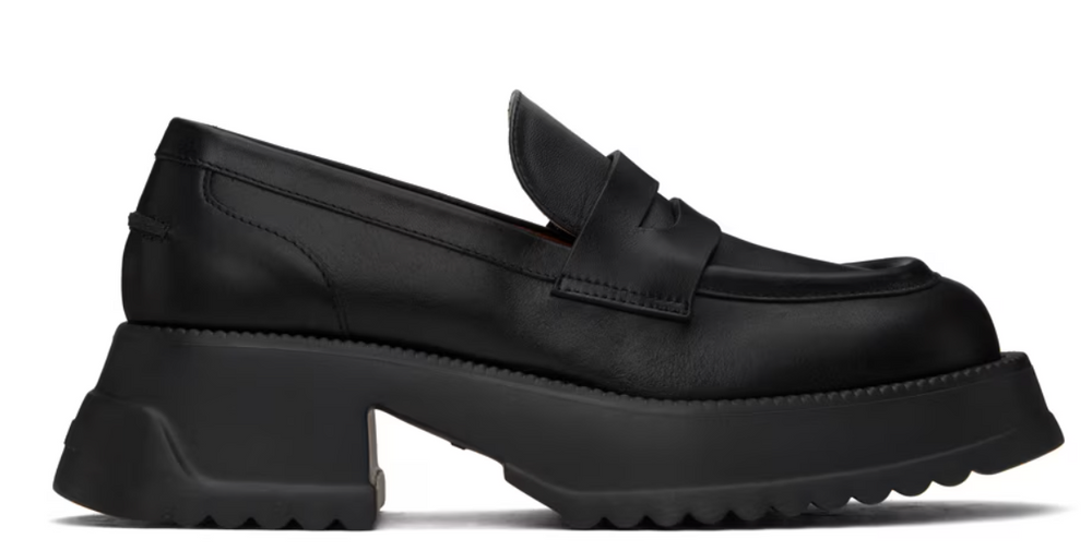 MARNI Black leather platform sole loafers 41