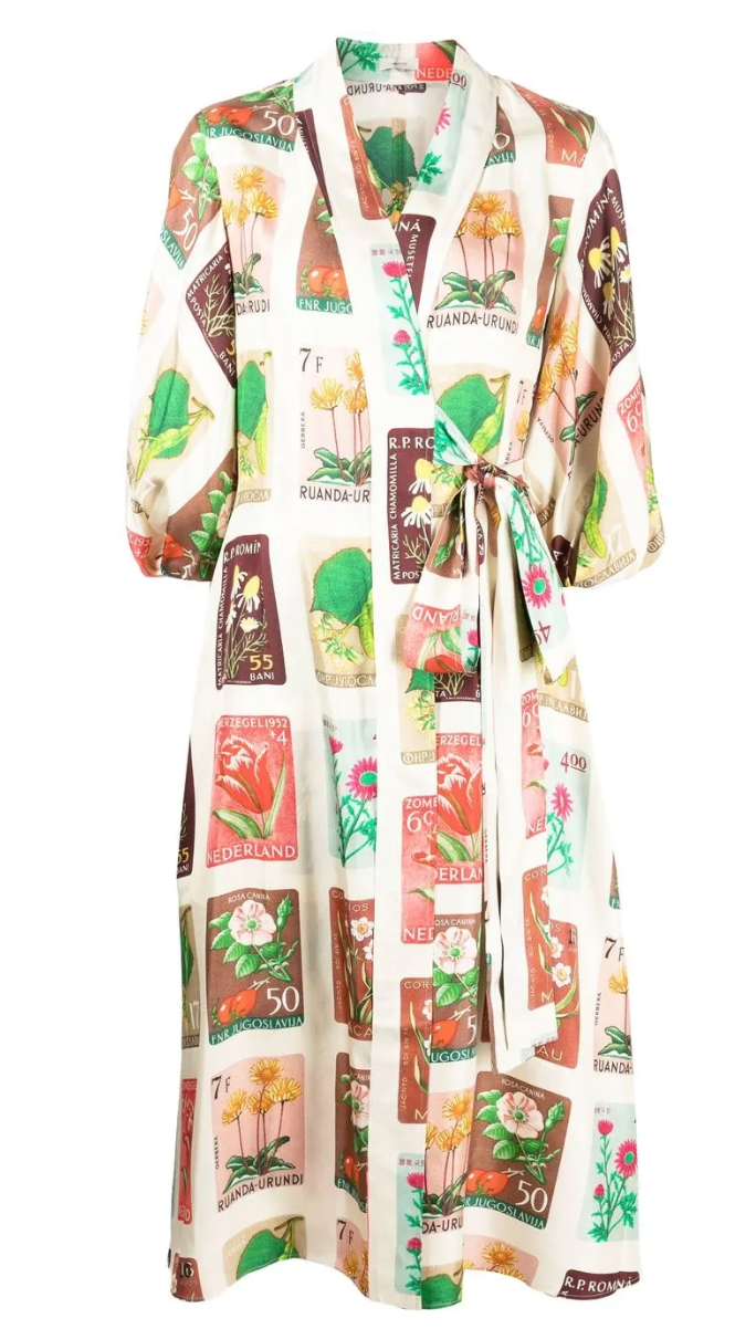 OROTON Postcard Print Wrap Dress 10