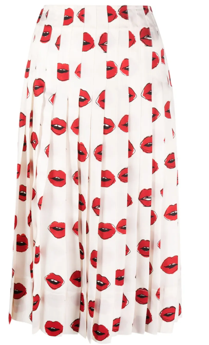 KHAITE Graphic lips printed midi skirt