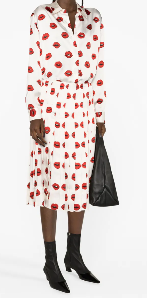 KHAITE Graphic lips printed midi skirt